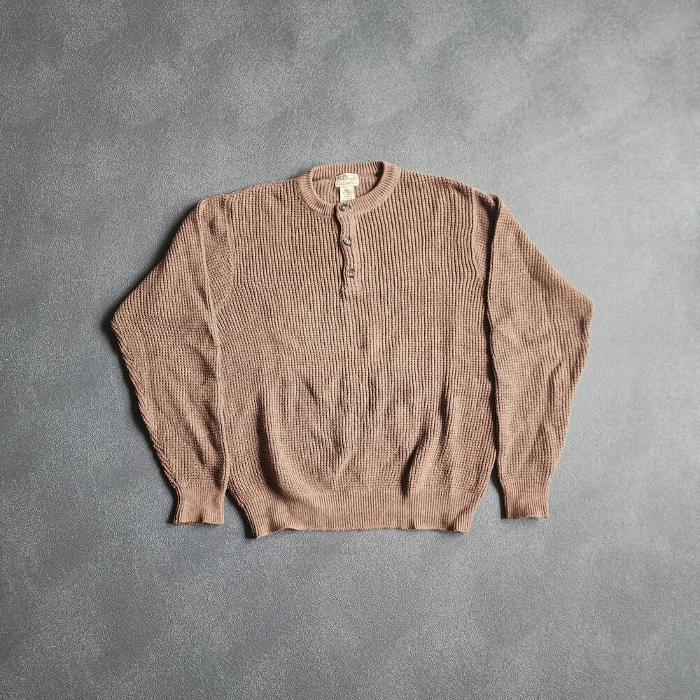 Vintage L.L Bean Brown Henley Thermal Long Sleeve Sweater Medium